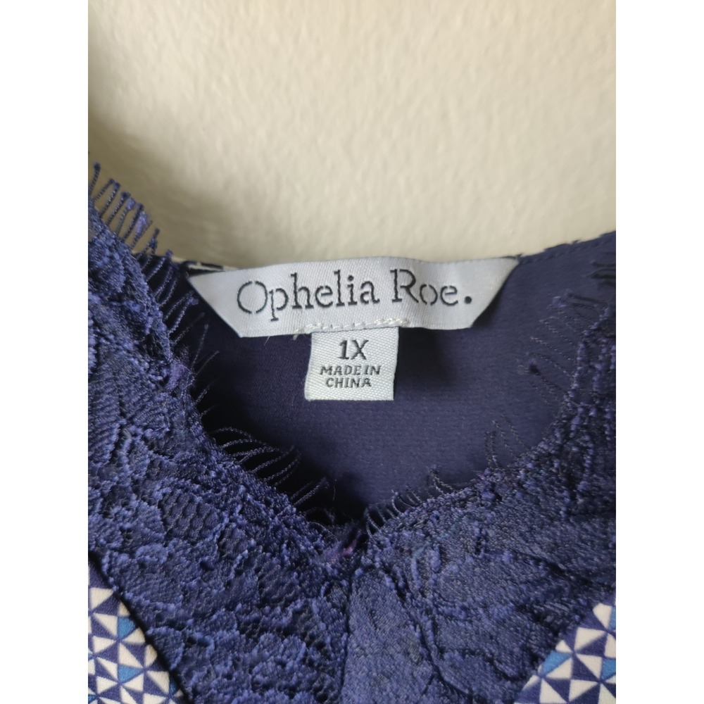 Ophelia Roe Women's Plus Cami Blue/White Geometric Print Adjustable Strap Sz 1X - Picture 3 of 5